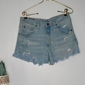 Wrangler Light Blue Ripped Jean Shorts